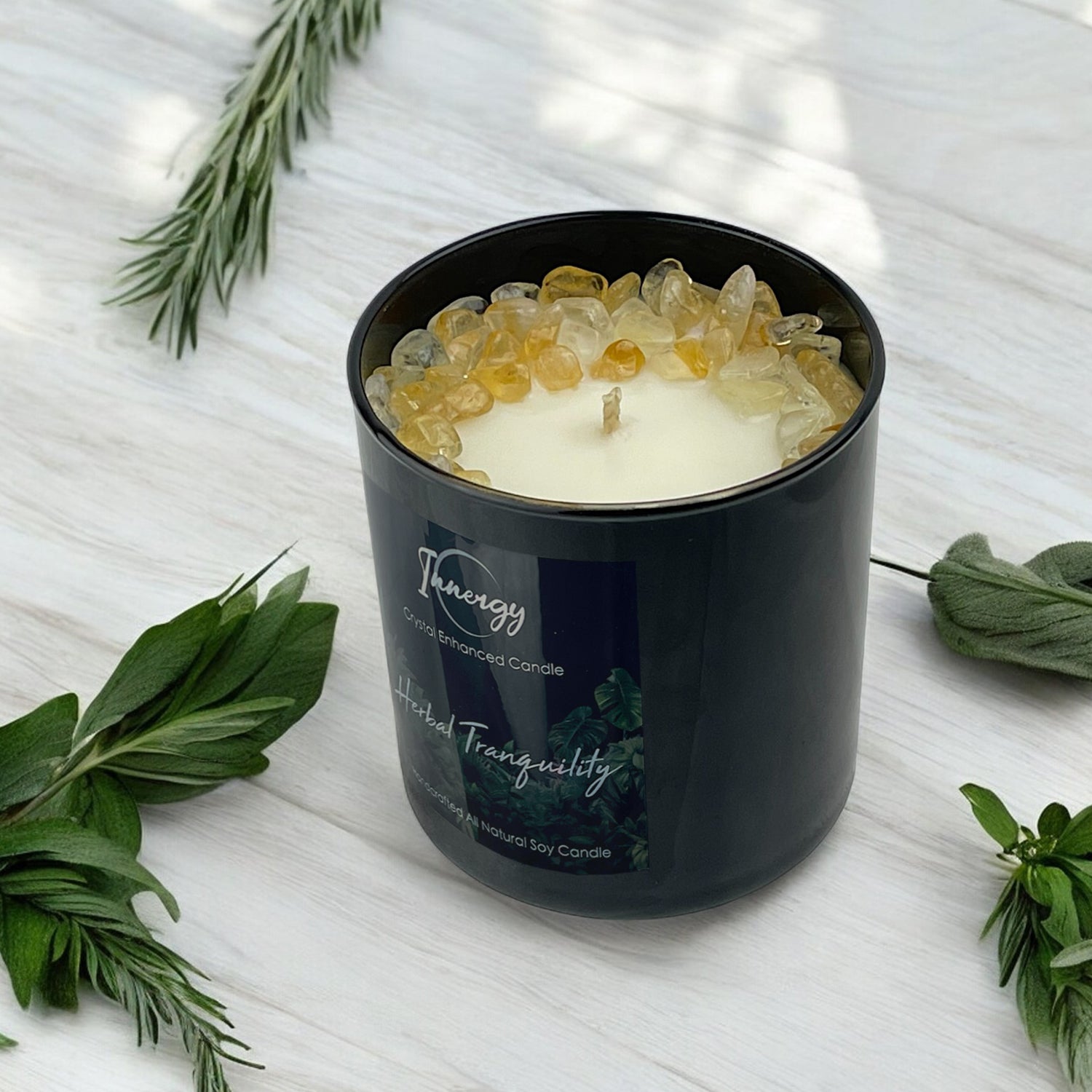 Herbal Tranquility Crystal Candle — 10 oz