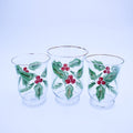 Set of 3 Hand‑Painted Holly Hurricanes with Gold‑Tone Trim — Original Box