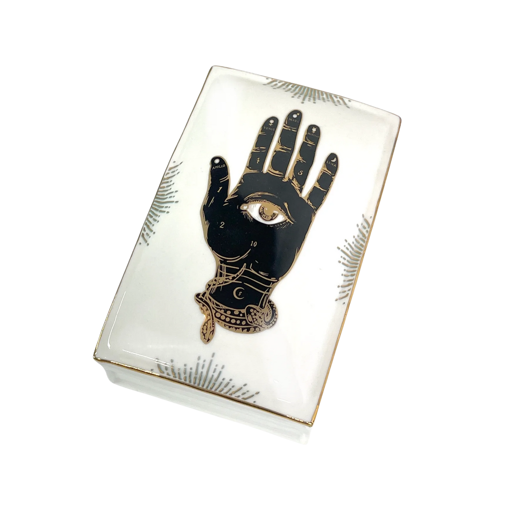 Hamsa Ceramic Box — Hand‑Painted with 24k Gold Trim