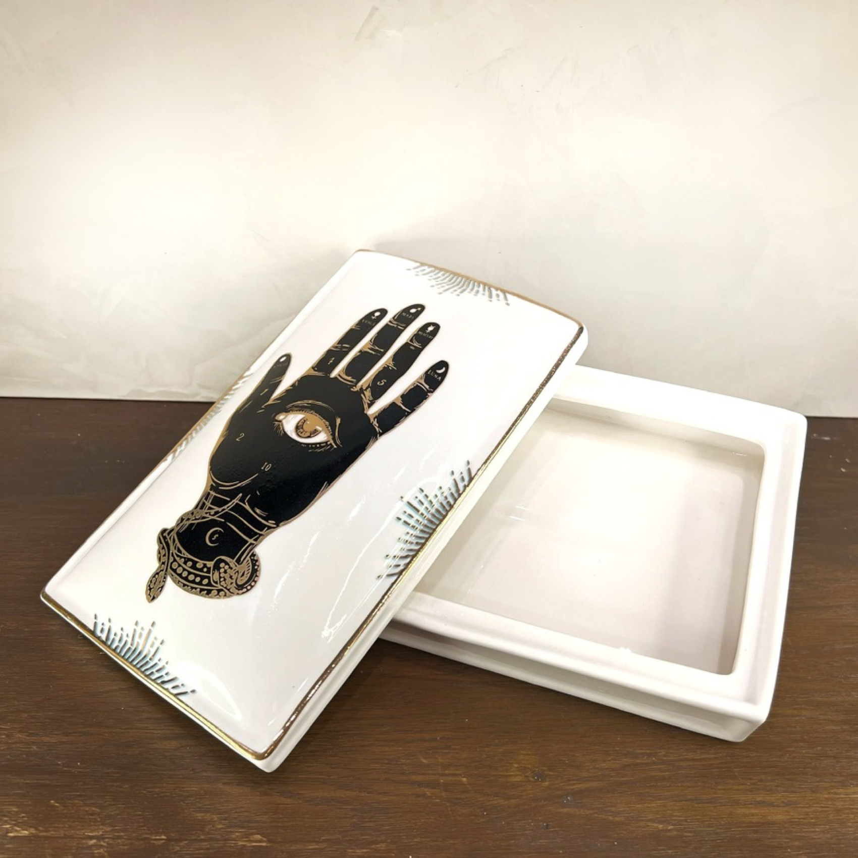 Hamsa Ceramic Box — Hand‑Painted with 24k Gold Trim