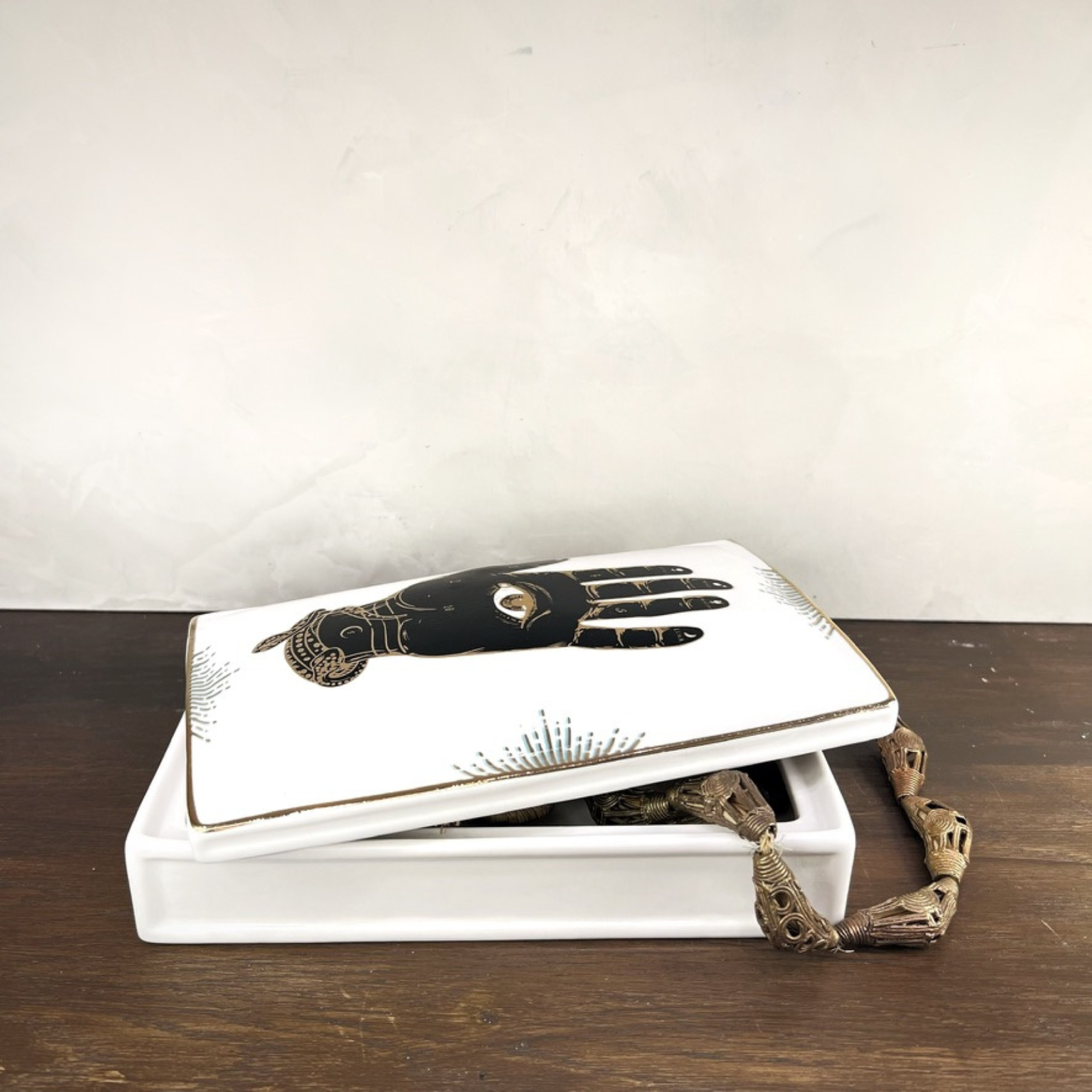 Hamsa Ceramic Box — Hand‑Painted with 24k Gold Trim