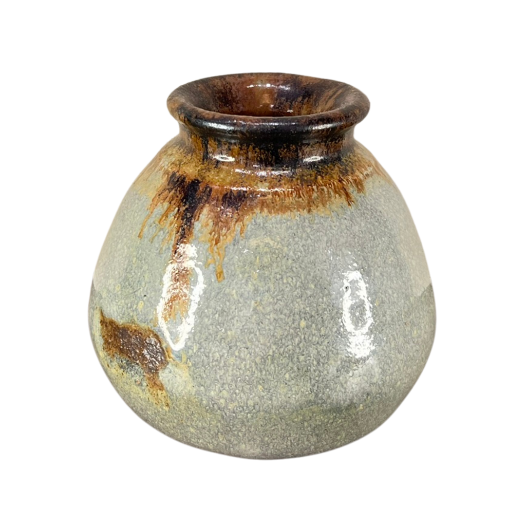 Handmade Bud Vase — Muted Blue‑Green & Brown Drip Glaze