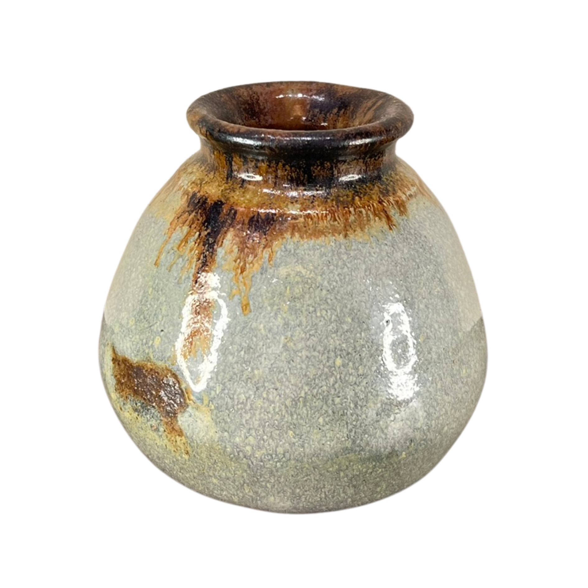 Handmade Bud Vase — Muted Blue‑Green & Brown Drip Glaze