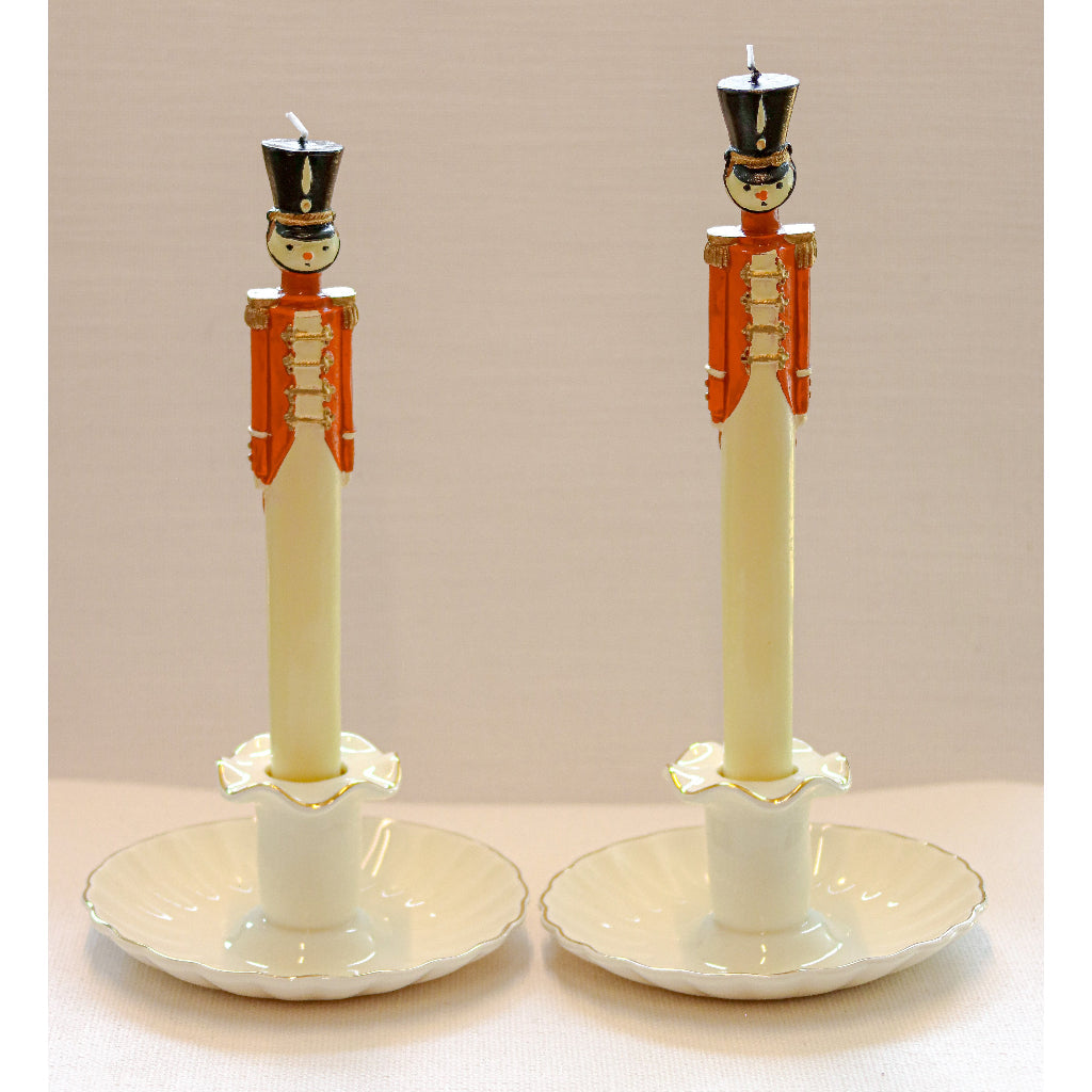 Red Royal Guard Nutcracker Candles - Hand-Painted Pair