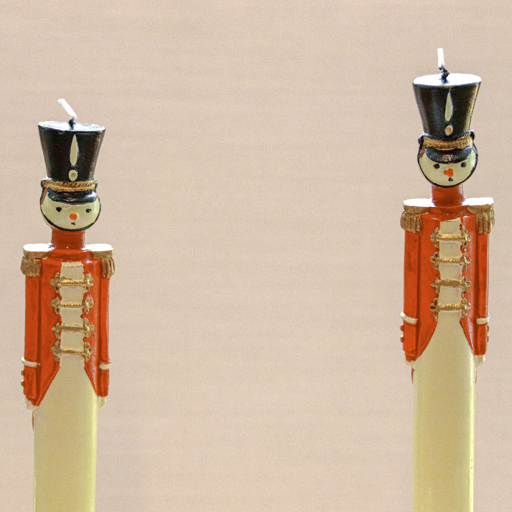 Red Royal Guard Nutcracker Candles - Hand-Painted Pair
