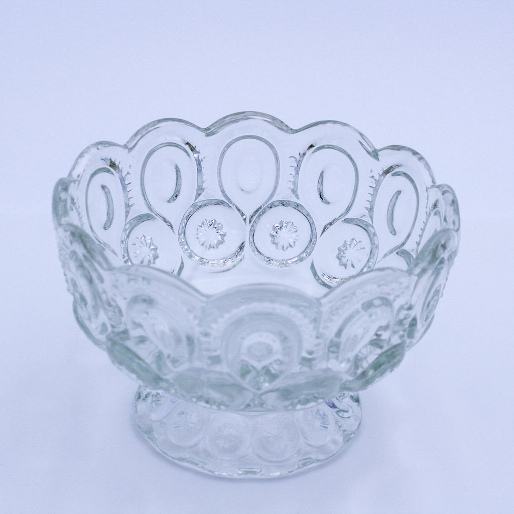 L.E. Smith Moon & Star Clear Glass Pedestal Dish – 6"