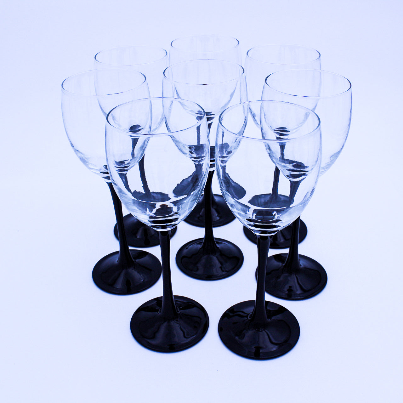 Set of 8 Luminarc Domino Glasses – Vintage Black Stem Wine & Water Goblets