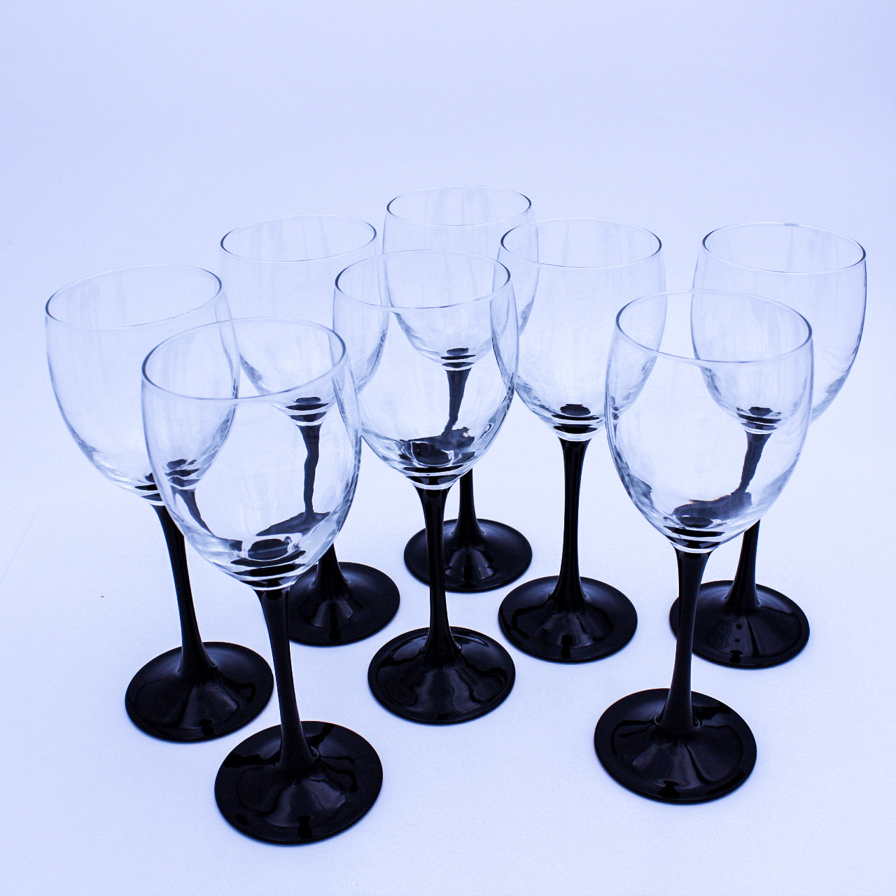 Set of 8 Luminarc Domino Glasses – Vintage Black Stem Wine & Water Goblets