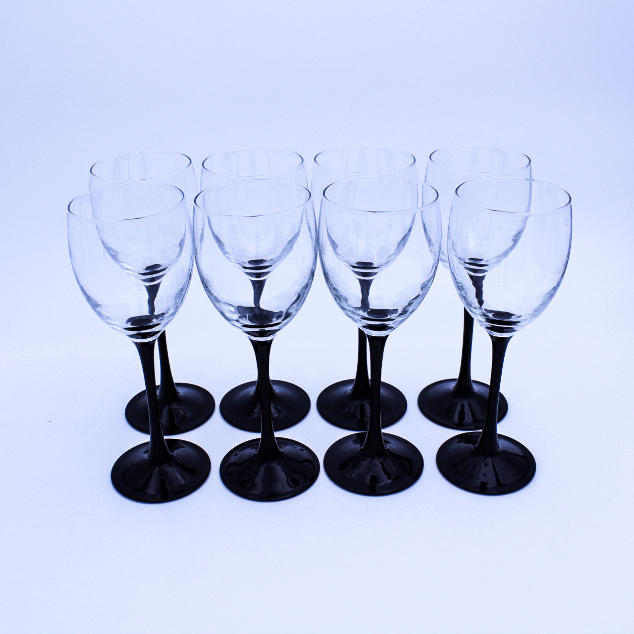 Set of 8 Luminarc Domino Glasses – Vintage Black Stem Wine & Water Goblets