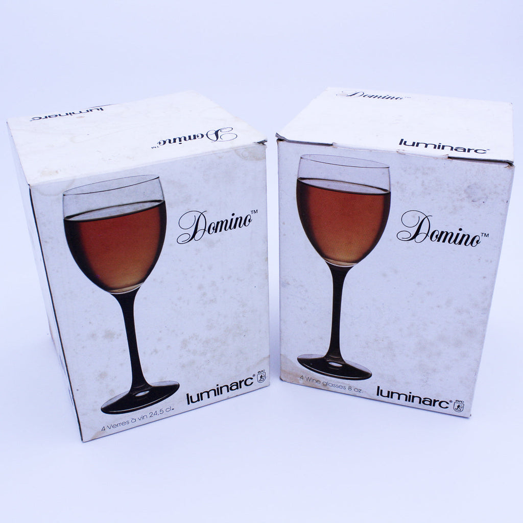 Set of 8 Luminarc Domino Glasses – Vintage Black Stem Wine & Water Goblets