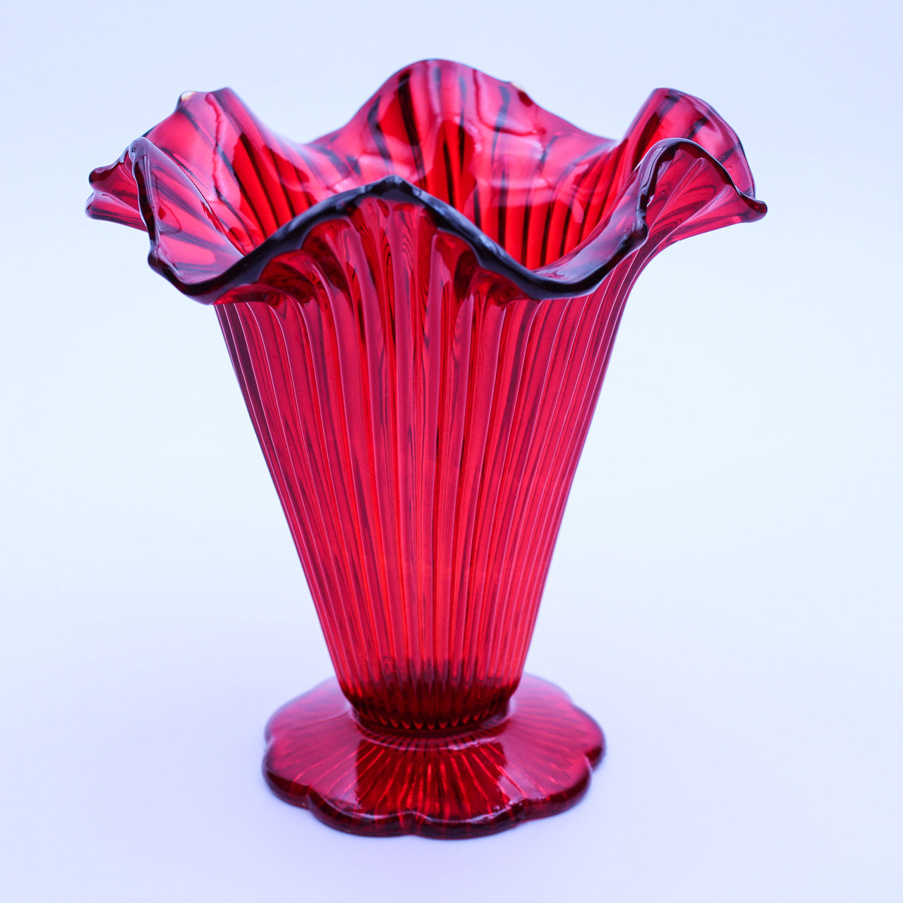 Fenton Ruby Red Amberina Sheffield Flared Ribbed Glass Vase