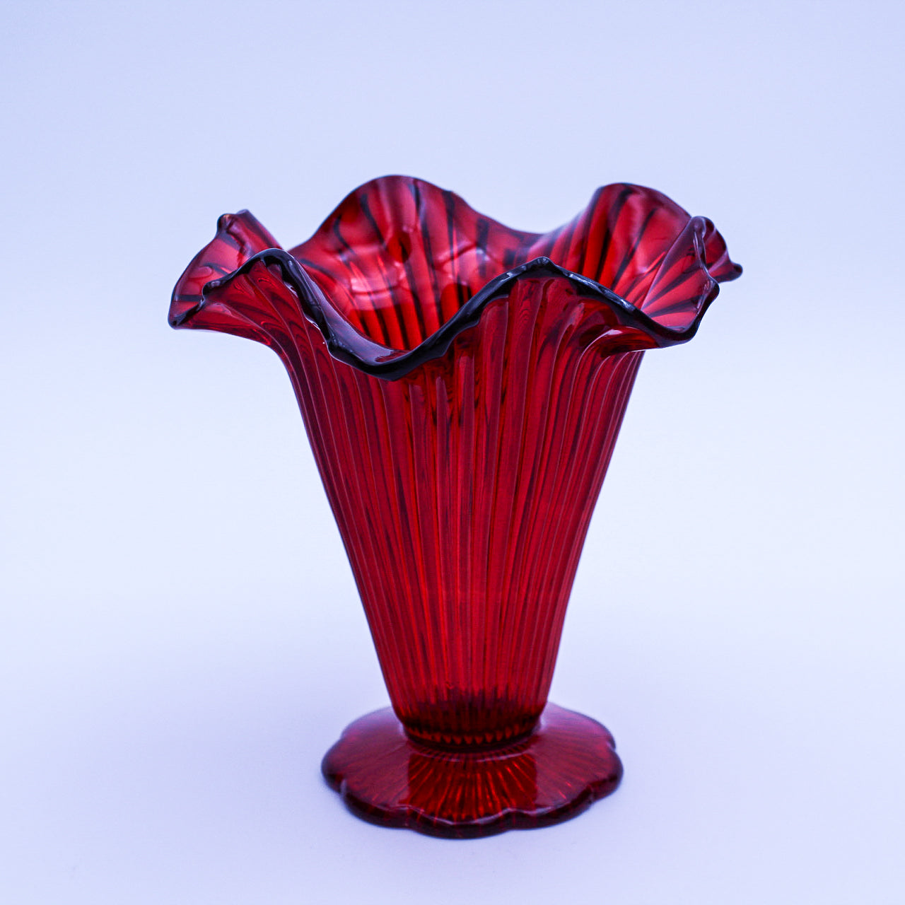 Fenton Ruby Red Amberina Sheffield Flared Ribbed Glass Vase