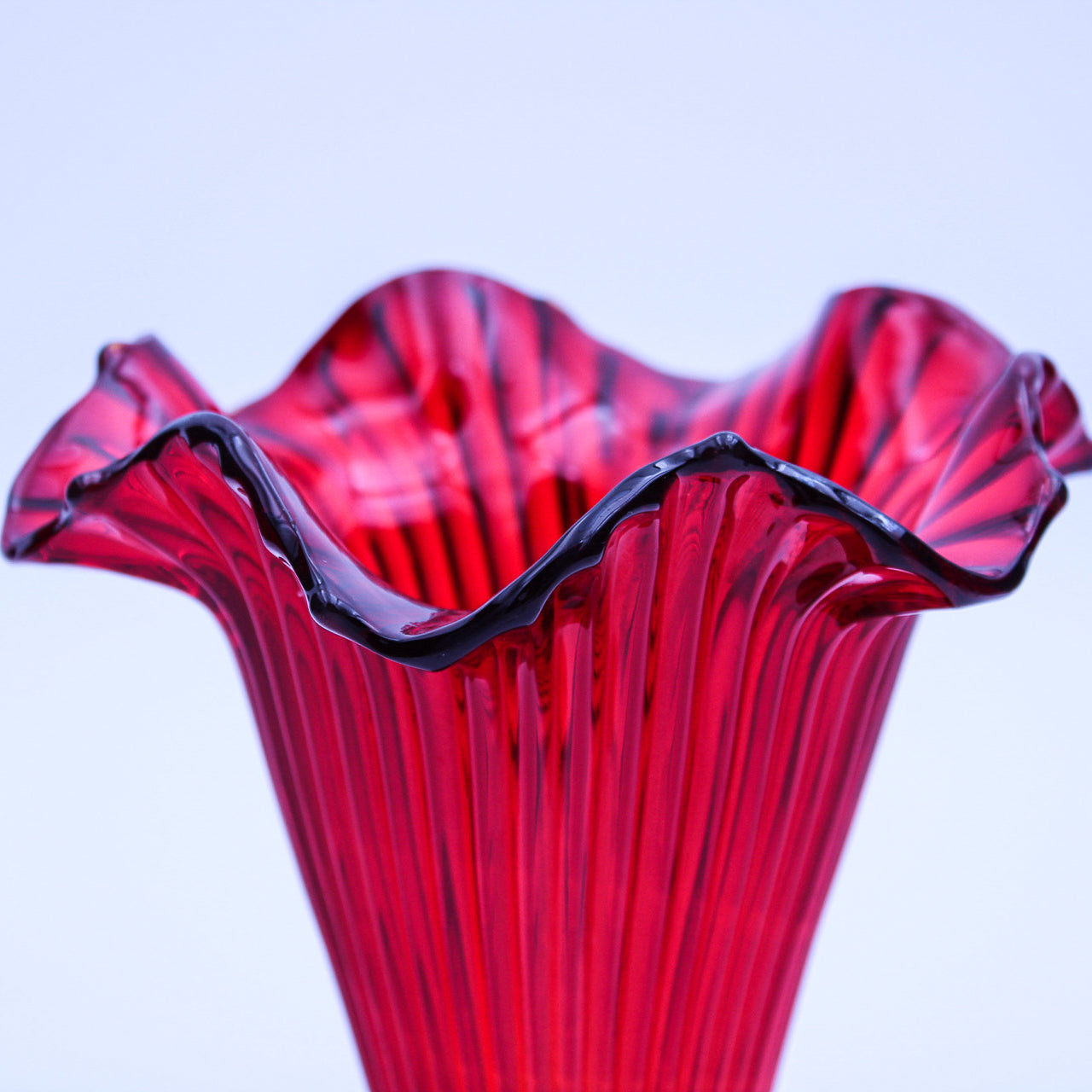 Fenton Ruby Red Amberina Sheffield Flared Ribbed Glass Vase