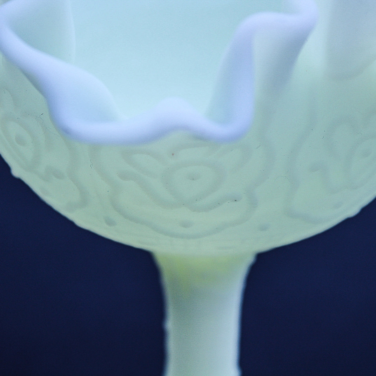 Fenton Persian Medallion Uranium Custard Satin Glass Compote