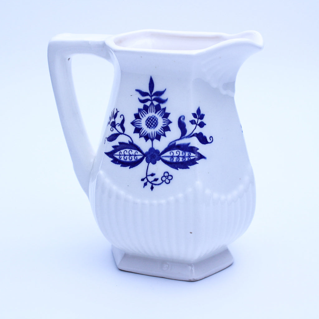 Blue Onion Ceramic Pitcher – Vintage Cobalt & White 6"