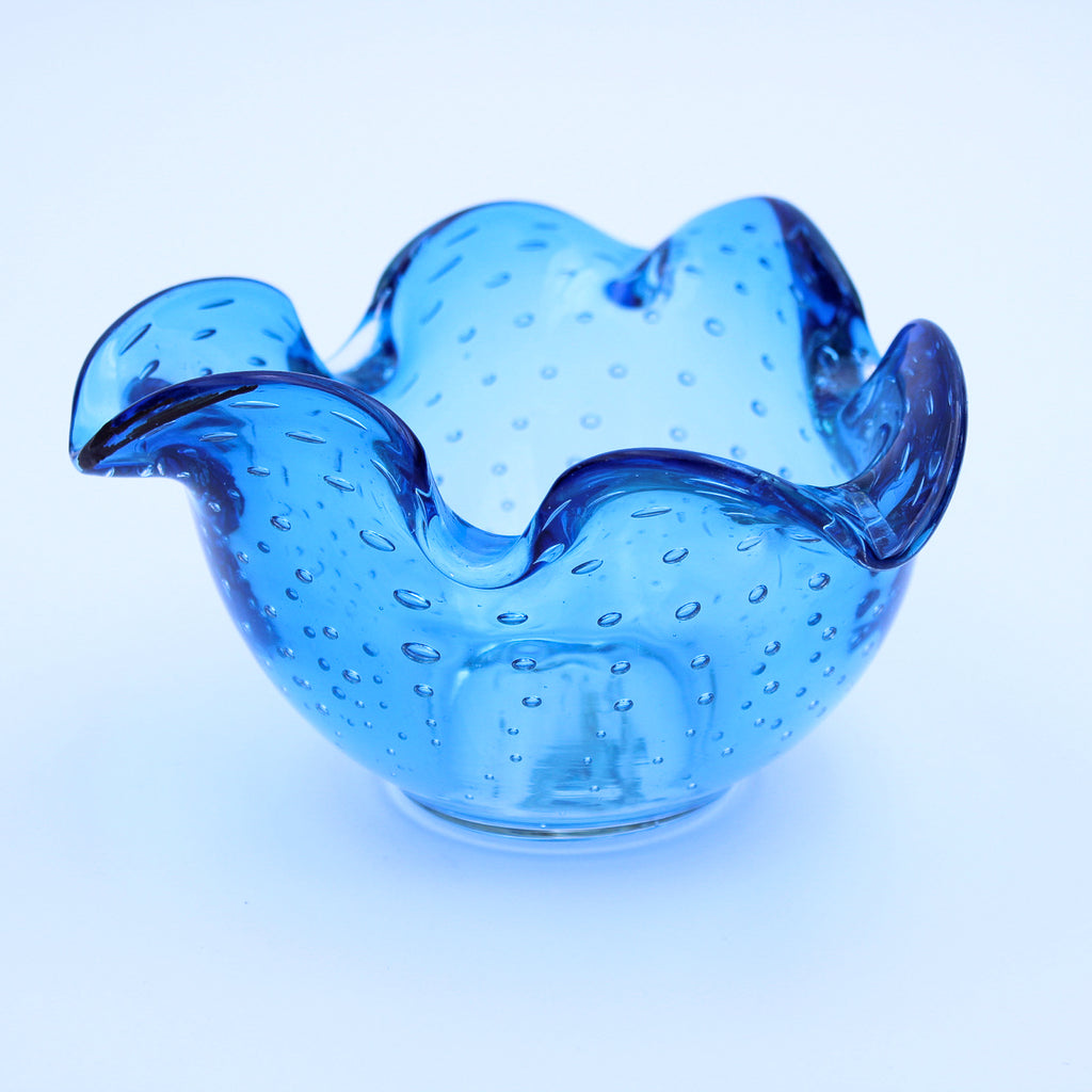 Murano Bullicante Blue Art Glass Ashtray / Trinket Bowl 5"