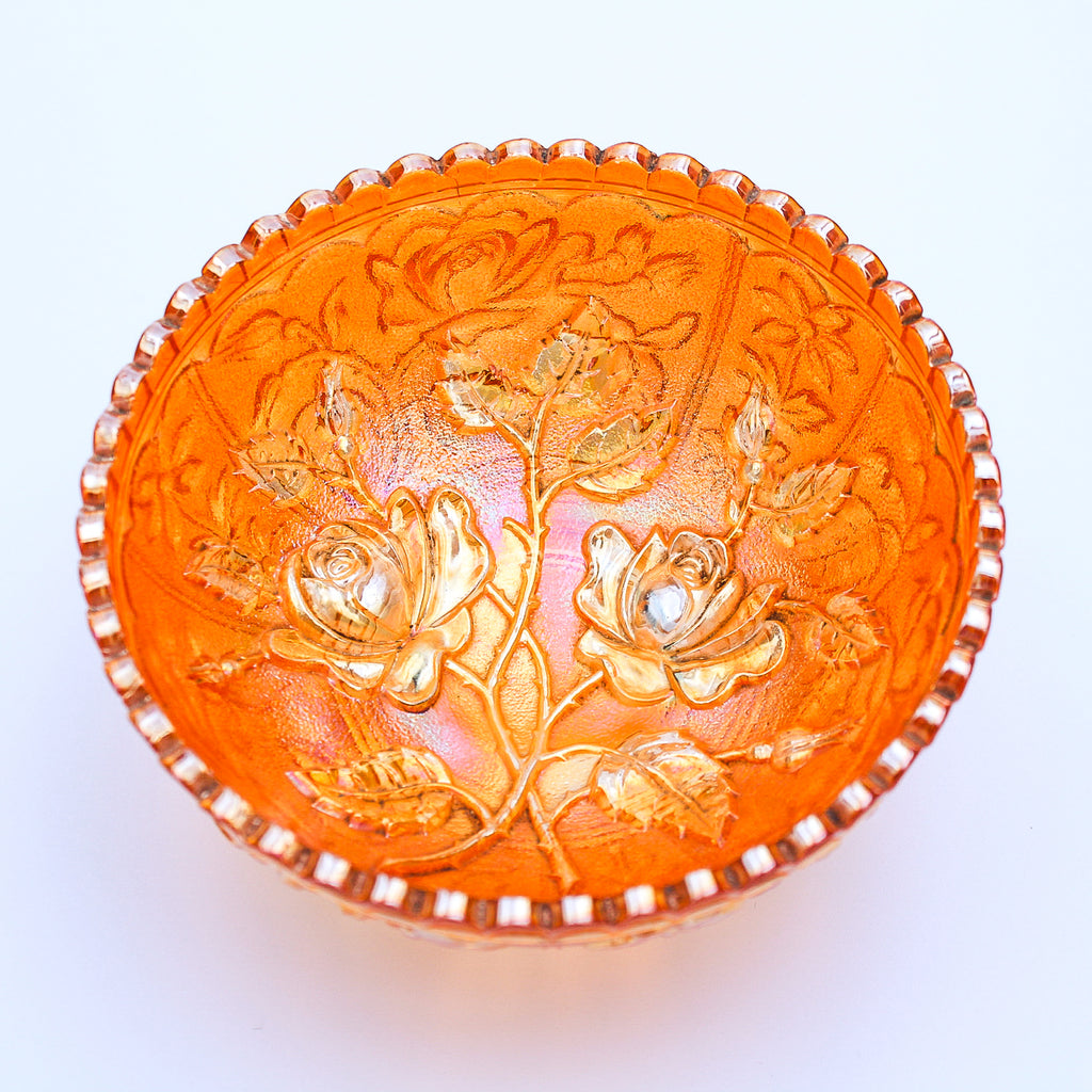 Imperial Luster Rose Marigold Carnival Glass Bowl 4 7/8"