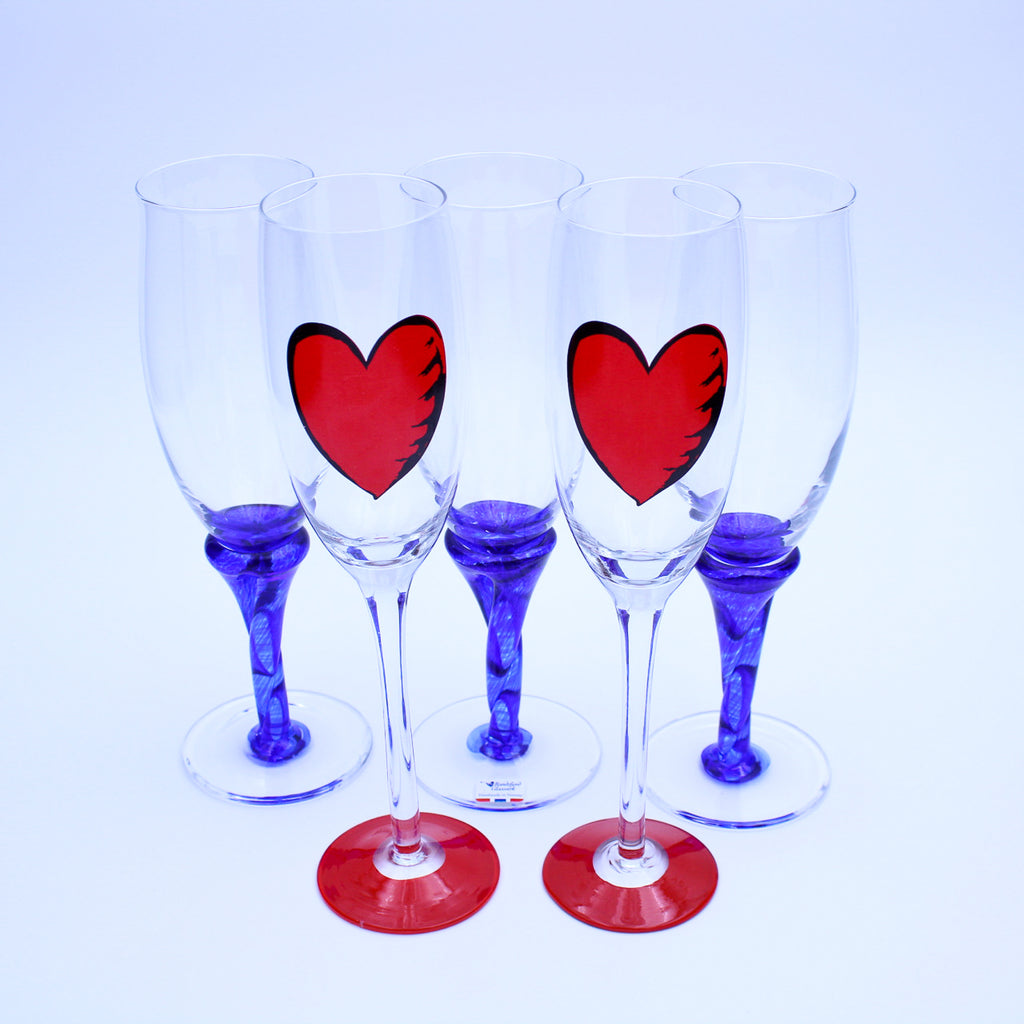 Ensemble de verres à champagne mixtes Kosta Boda & Randsfjord – Peints à la main et cobalt