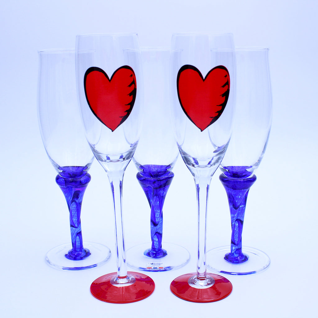 Ensemble de verres à champagne mixtes Kosta Boda & Randsfjord – Peints à la main et cobalt