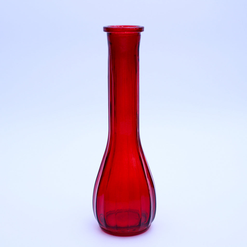 Vintage Ruby Red Ribbed Glass Bud Vase 8.5"