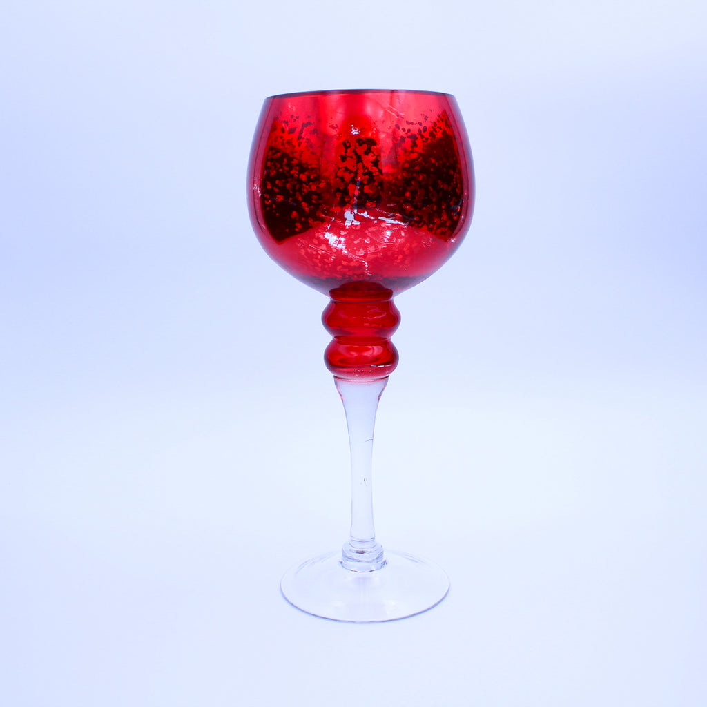 Red Mercury Glass Hurricane Candle Holder, 12" Goblet Centerpiece