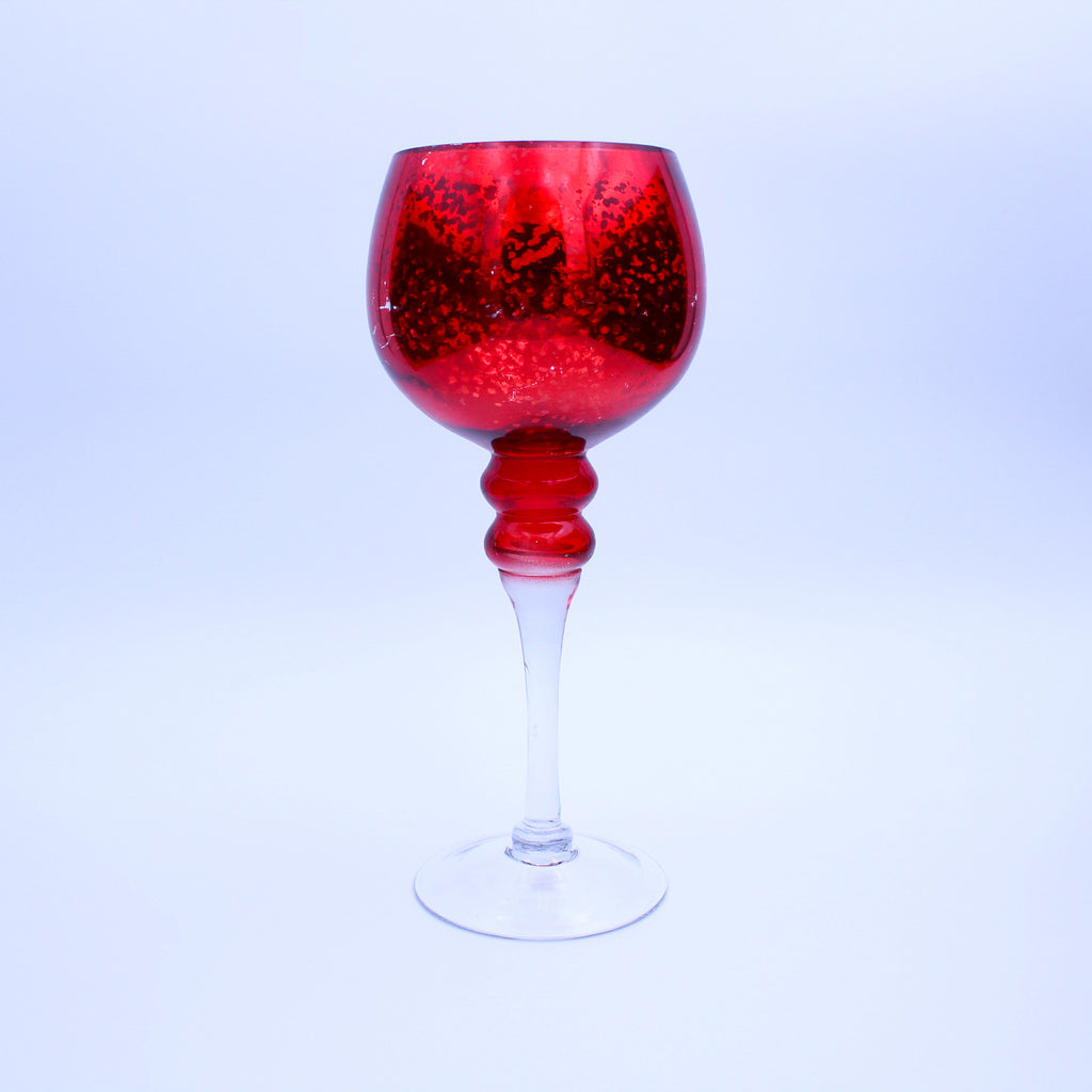 Red Mercury Glass Hurricane Candle Holder, 12" Goblet Centerpiece