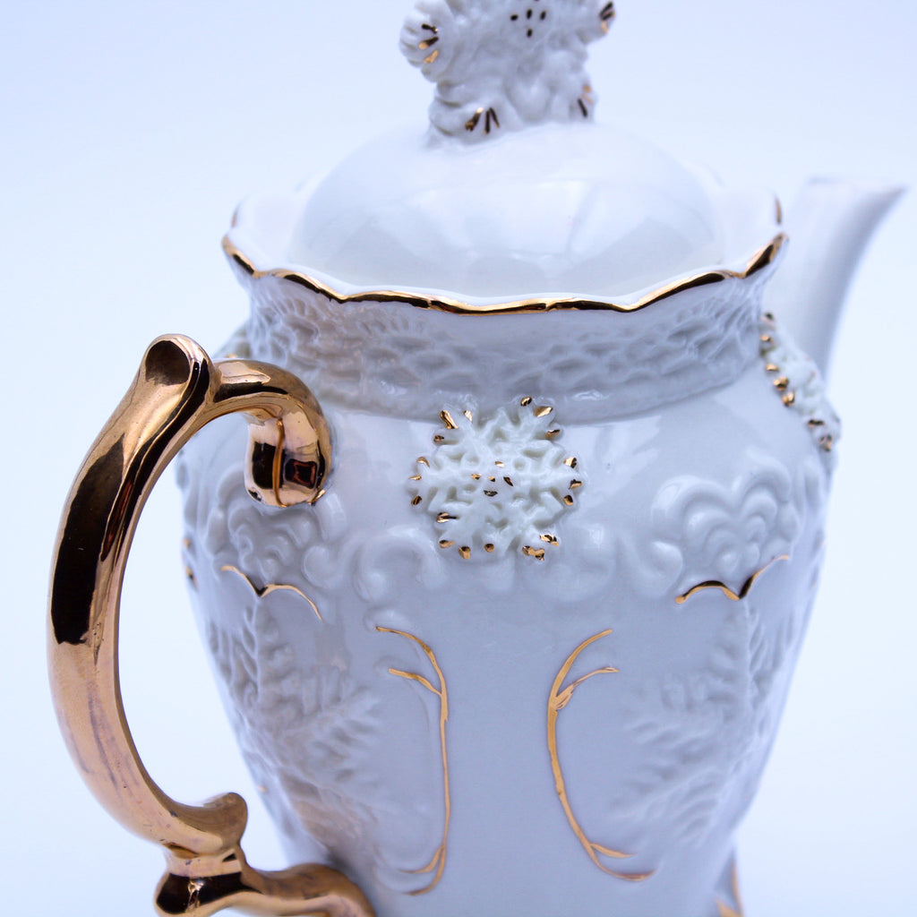 Hand‑Painted Teapot Set with Tray, Creamer & Sugar Bowl