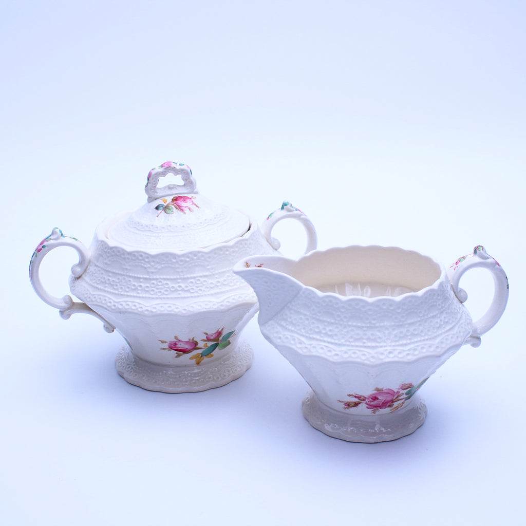 Spode Jewel Moss Rose Sugar Bowl & Creamer Set