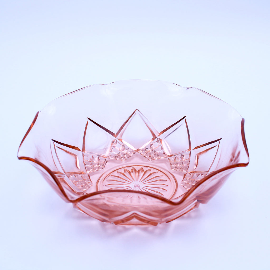 Hazel‑Atlas Diamond Arches Pink Depression Glass Bowl 8"
