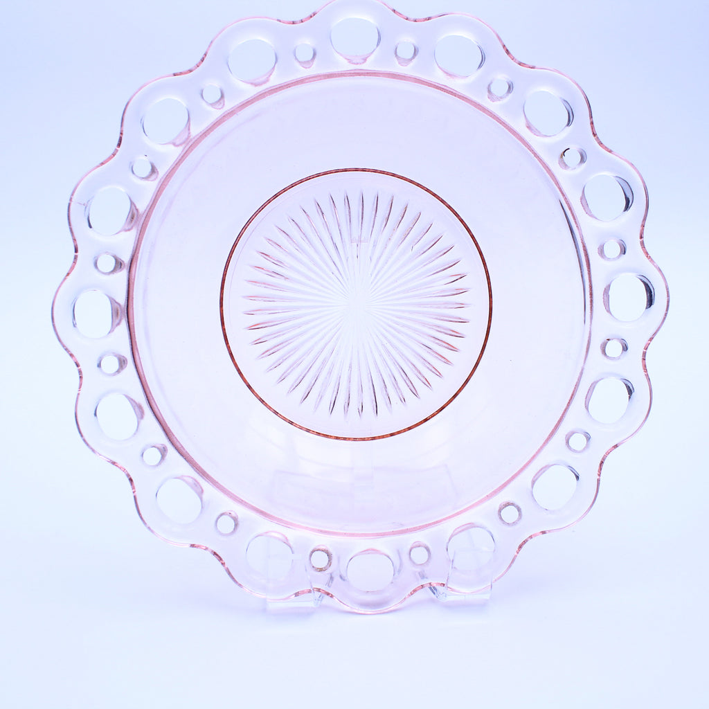 Plat de service en verre rose dépression Old Colony Anchor Hocking 24 cm