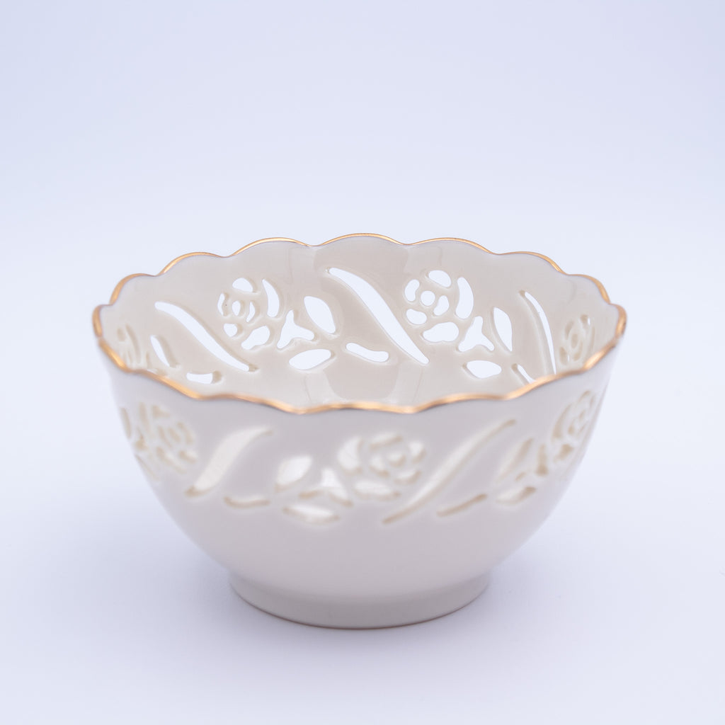 Lenox Porcelain Rosebud Pierced Bowl with 24k Gold Trim 4.25"