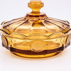 Fostoria Amber "American Coin" Glass-Bonbondose mit Deckel 6"