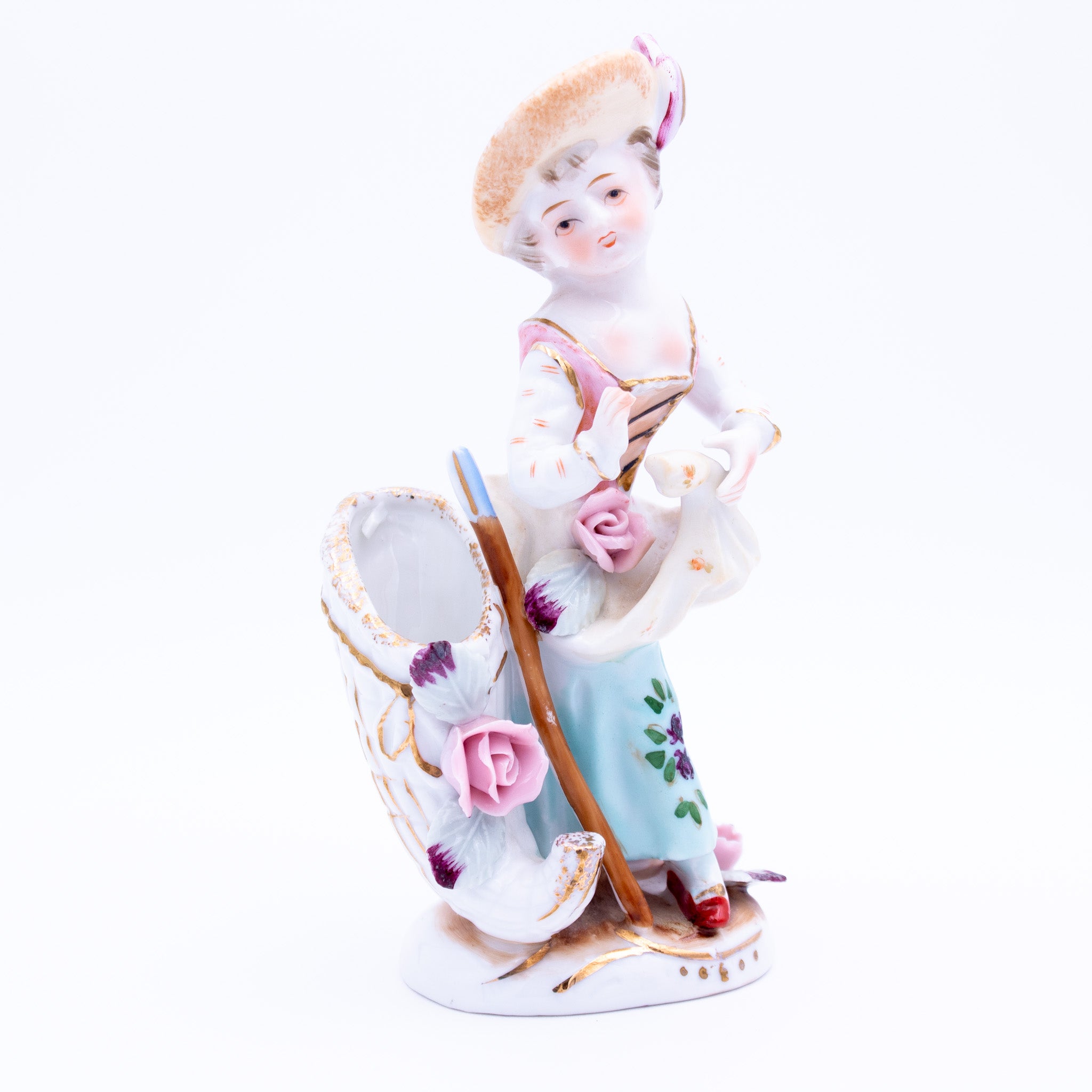 UCAGCO Ceramic Girl Figurine with Walking Stick 6.5"