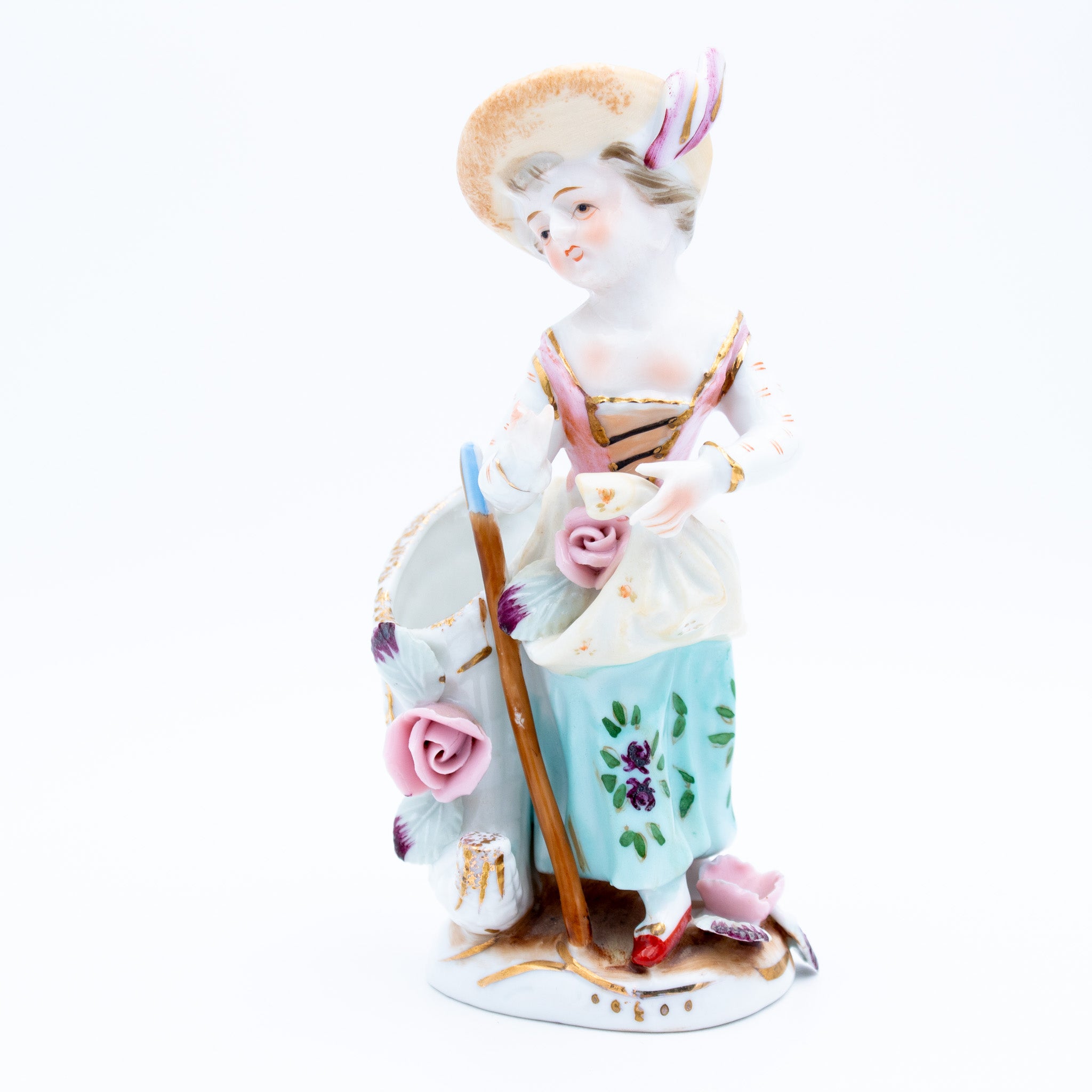 UCAGCO Ceramic Girl Figurine with Walking Stick 6.5"