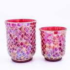 Mosaikglas Teelichthalter Rot oder Tischvase 2er Set