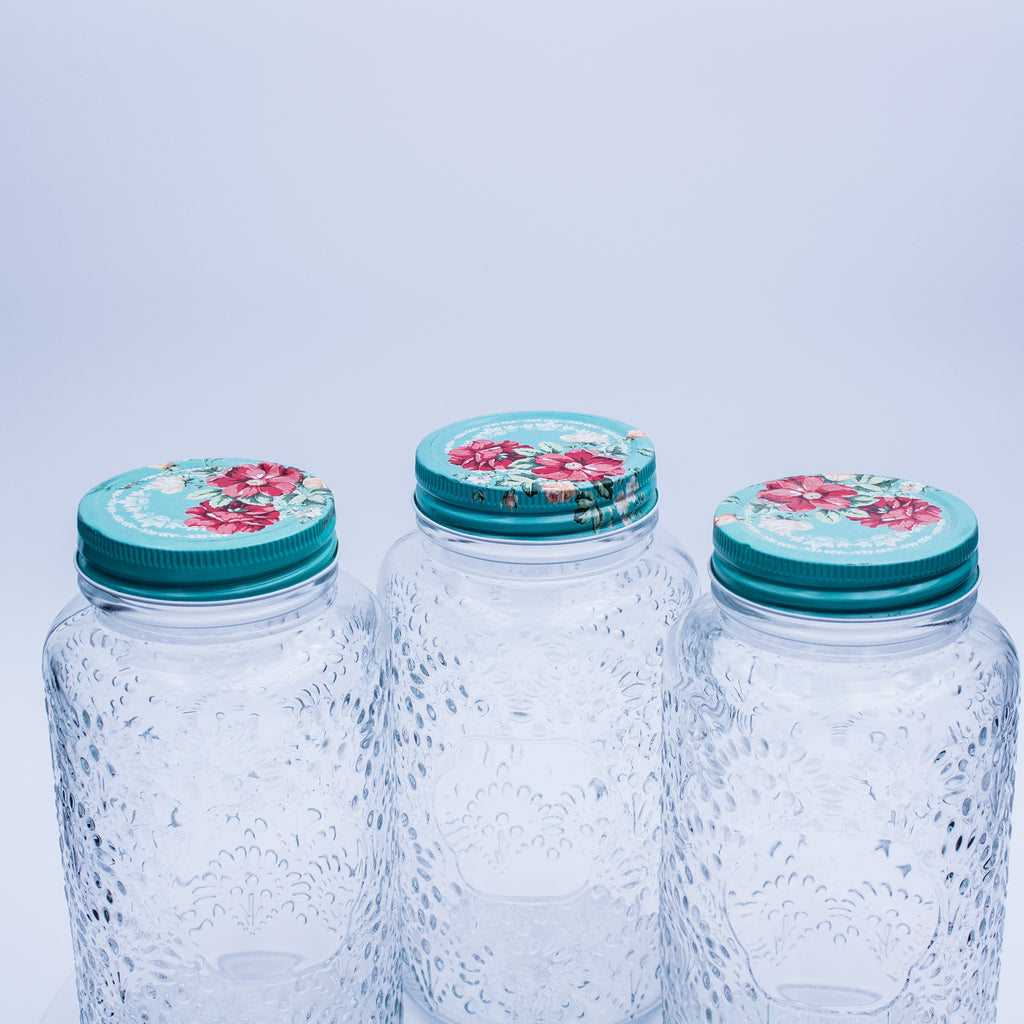 Lot de bocaux de rangement Pioneer Woman avec couvercles en métal à motif floral