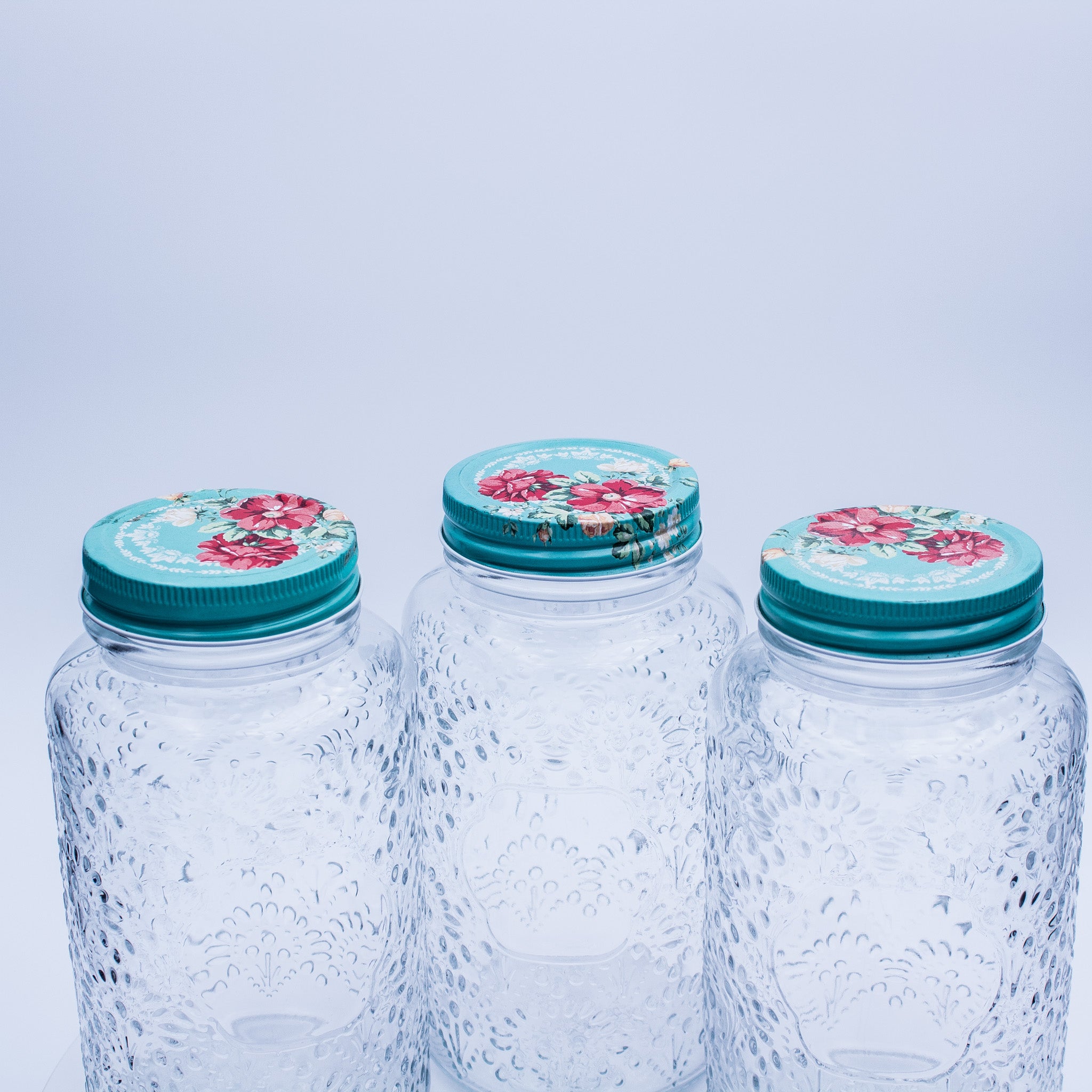 Lot de bocaux de rangement Pioneer Woman avec couvercles en métal à motif floral
