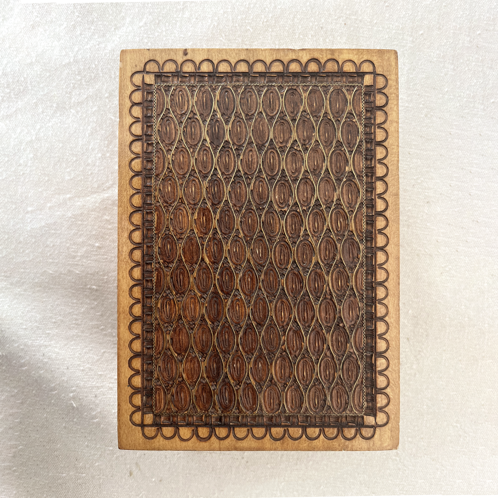 Aged Wood Carved Lid Box