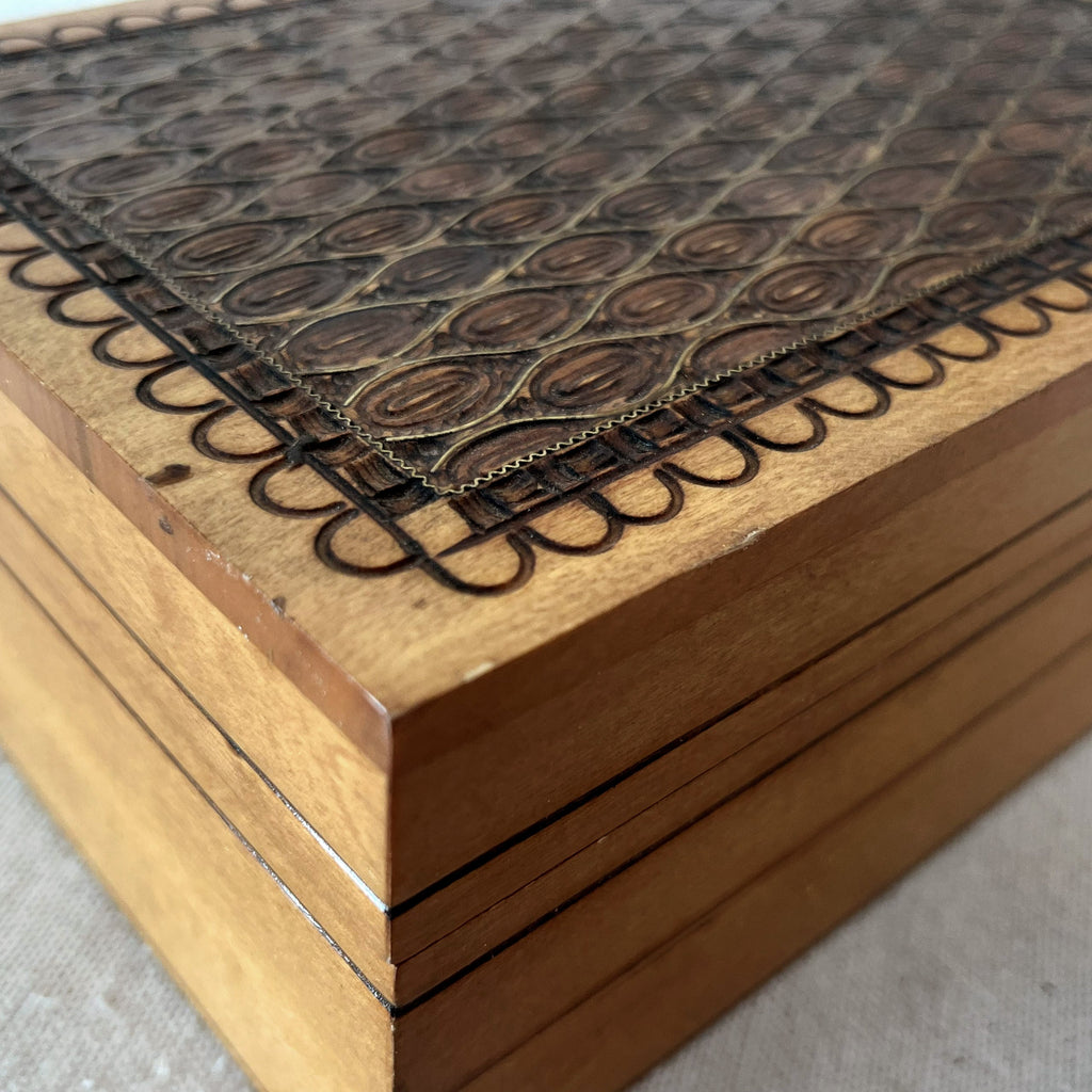 Aged Wood Carved Lid Box