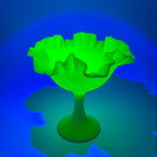 Fenton Persian Medallion Uranium Custard Satin Glass Compote 6.5"