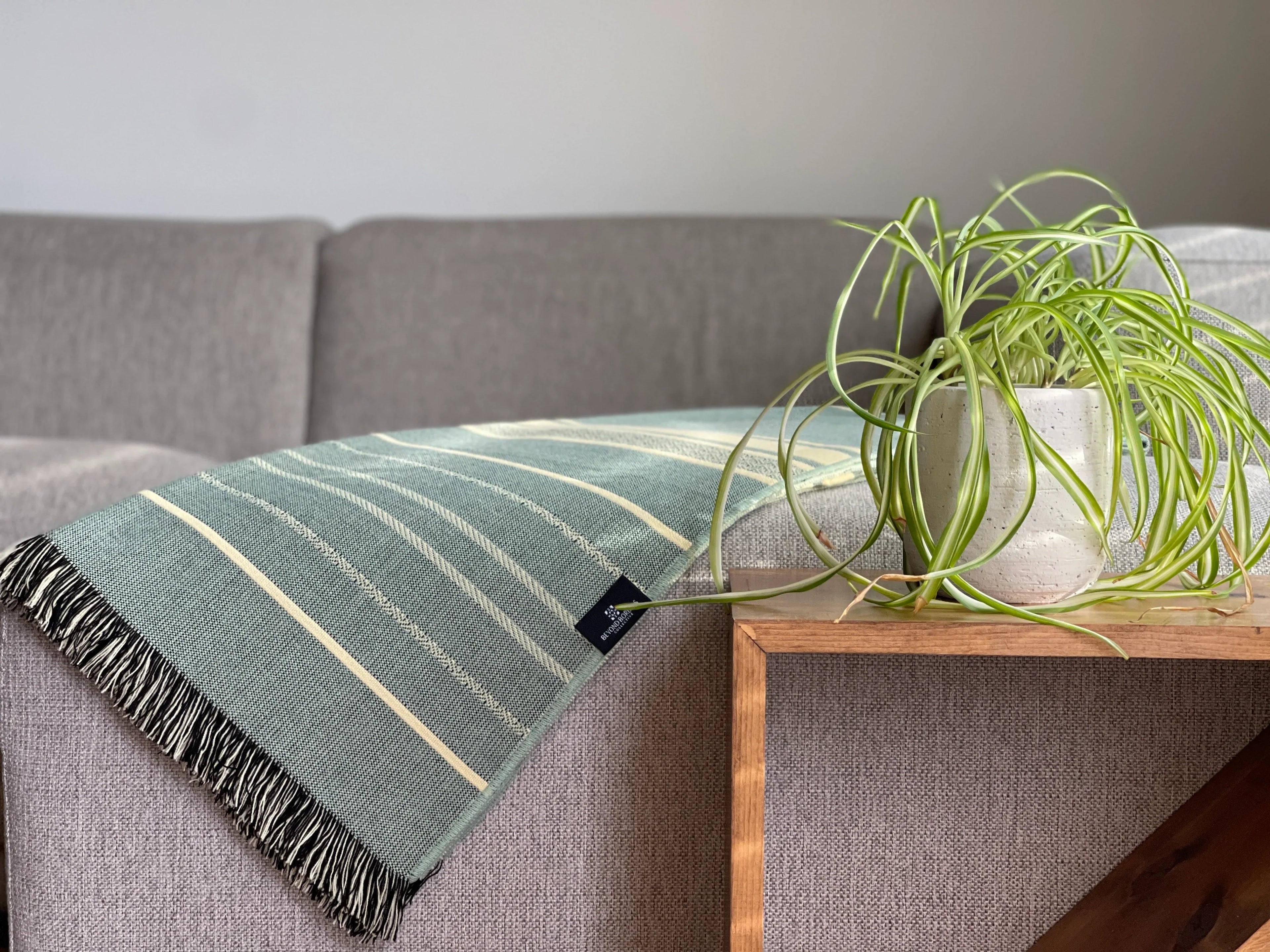 Equinoccio Throw - 100% Recycled Acrylic, Mint/Natural