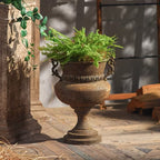 Iron Urn Planter - Scroll Handles & Rust Finish