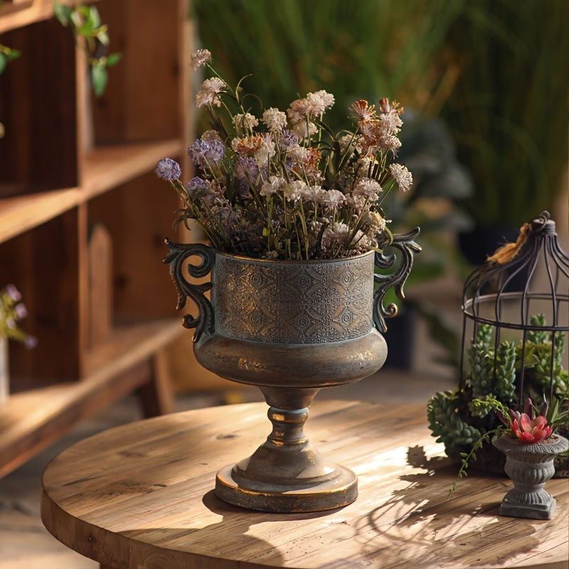 Embossed Gold Urn Planter - Decorative Handles