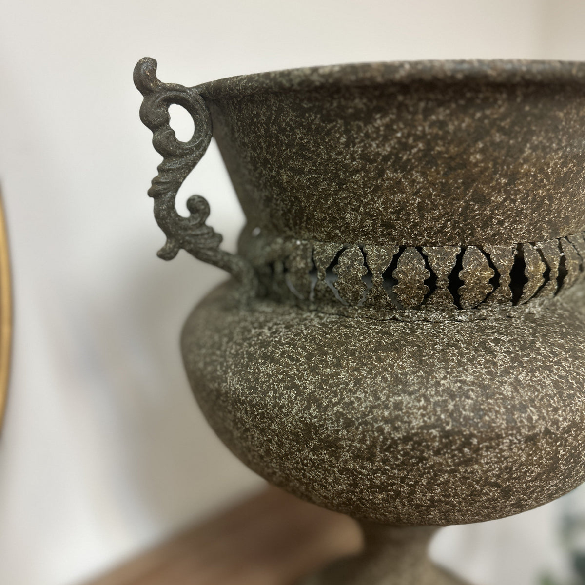 Iron Urn Planter - Scroll Handles & Rust Finish