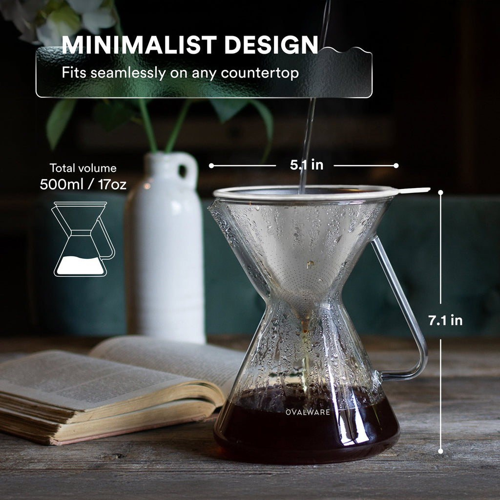Ovalware Pour Over Coffee Maker - 17oz Borosilicate Kit