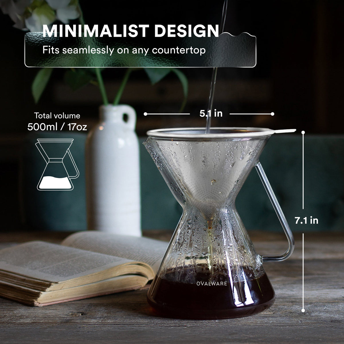 Ovalware Pour Over Coffee Maker - 17oz Borosilicate Kit