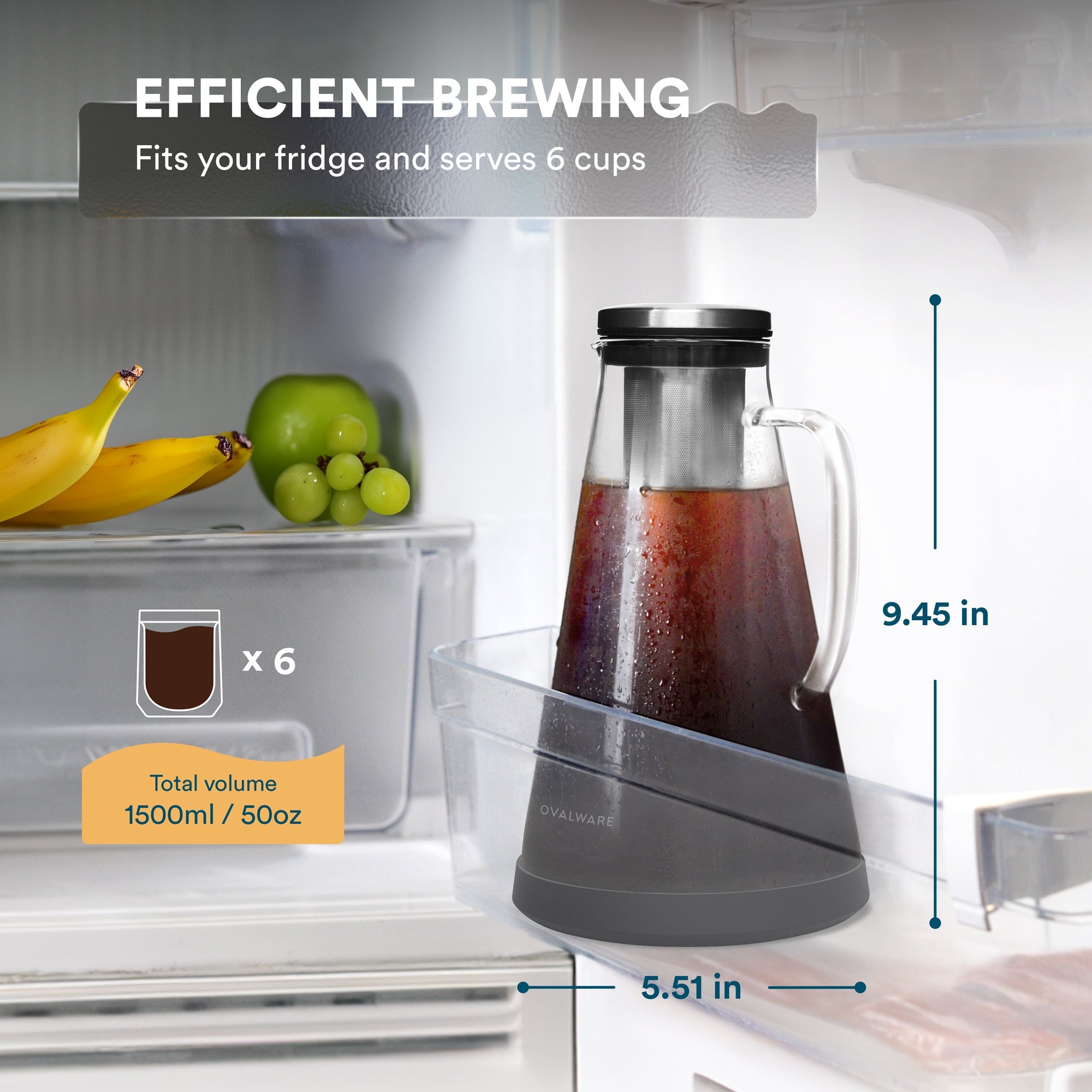 Ovalware Cold Brew Maker - Glass Carafe with Stainless Filter