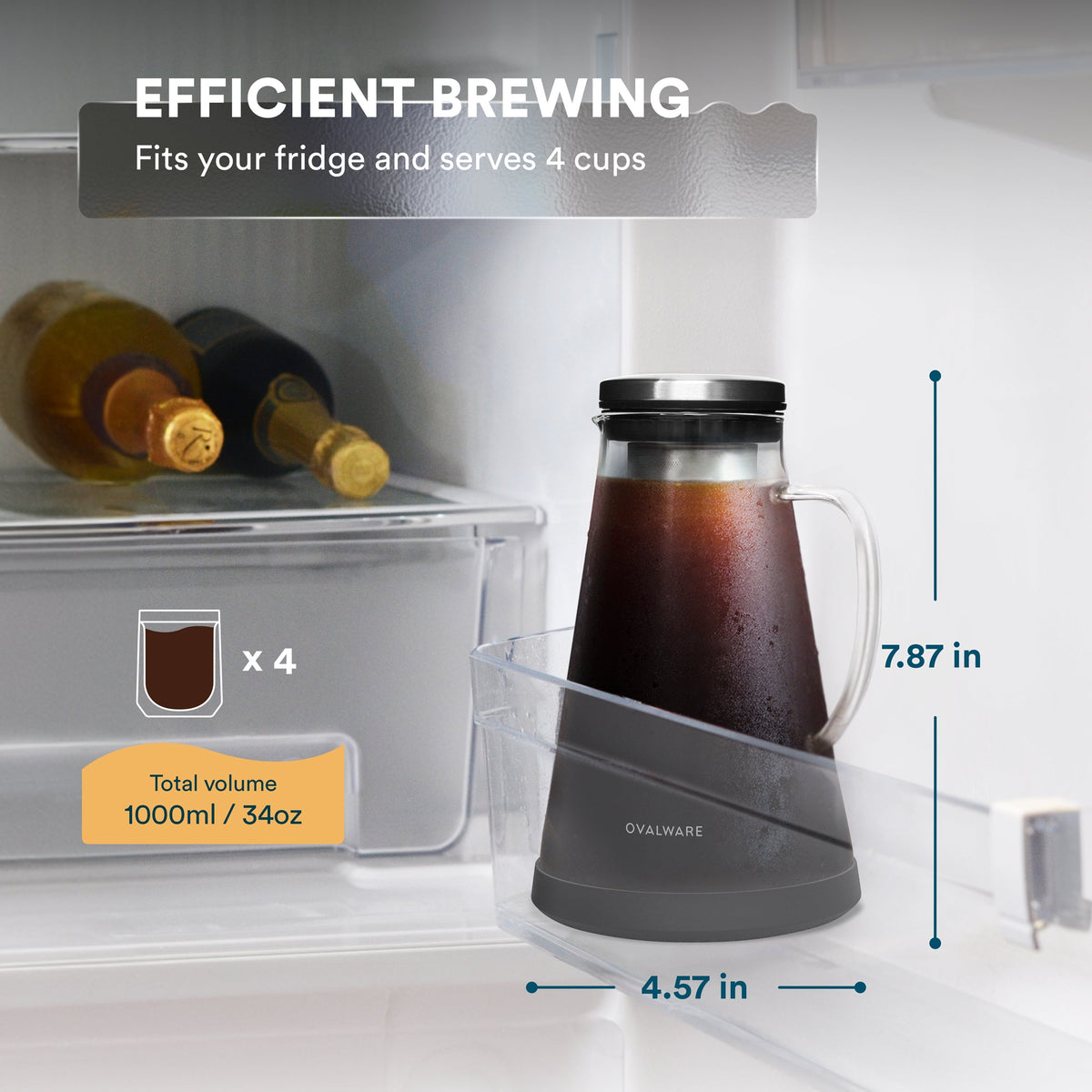 Ovalware Cold Brew Maker - Glass Carafe with Stainless Filter