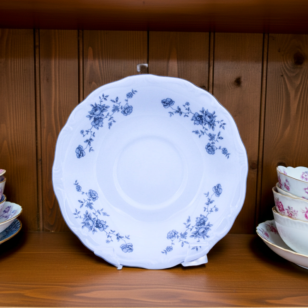 Johann Haviland Blue Garland Tea Saucers Set of 8 – Platinum Trim