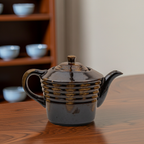 Dark Brown Ribbed Ceramic Teapot - Reactive Drip Glaze